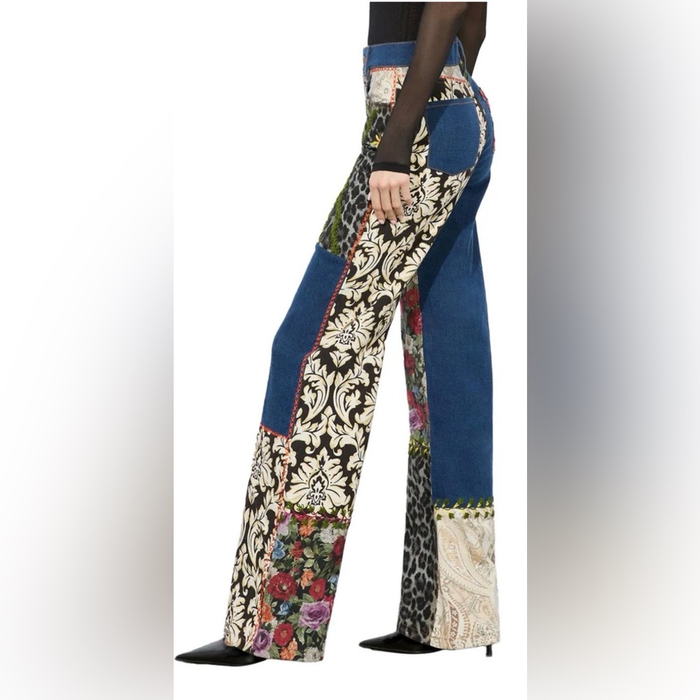 Alice + Olivia Weezy Mixed Media High Rise Wide Leg Jeans - Picture 2 of 9